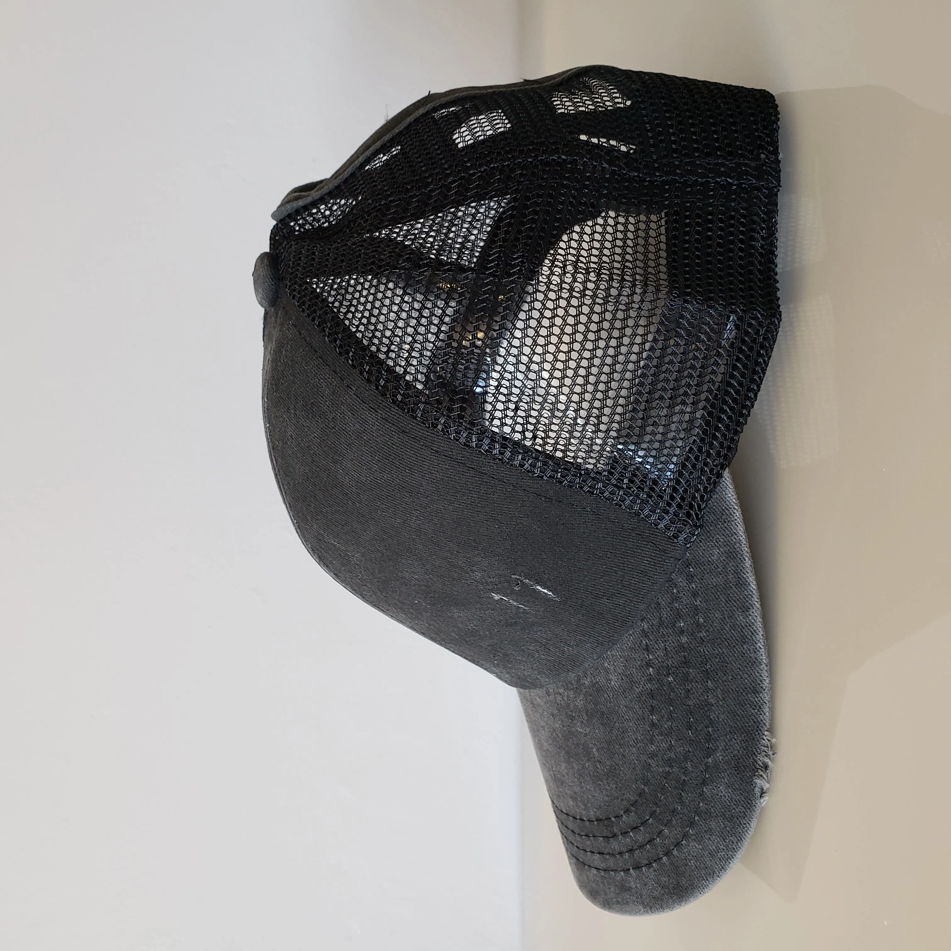 DISTRESSED Ponytail Baseball Hat - Criss Cross BLACK