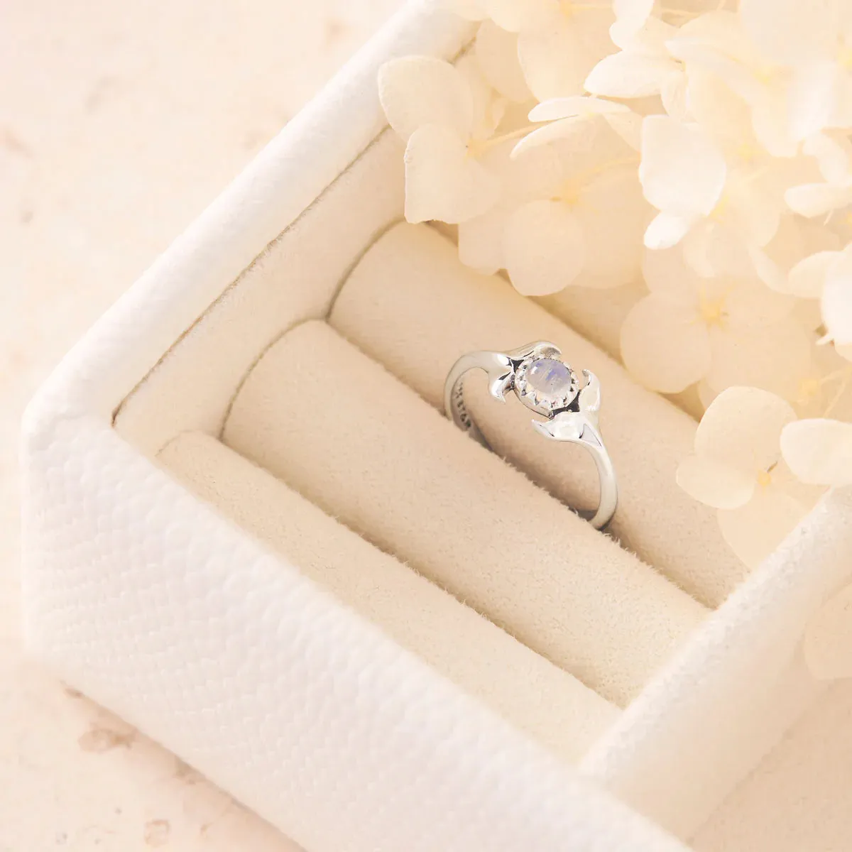 Dolphins Embrace Moonstone Ring