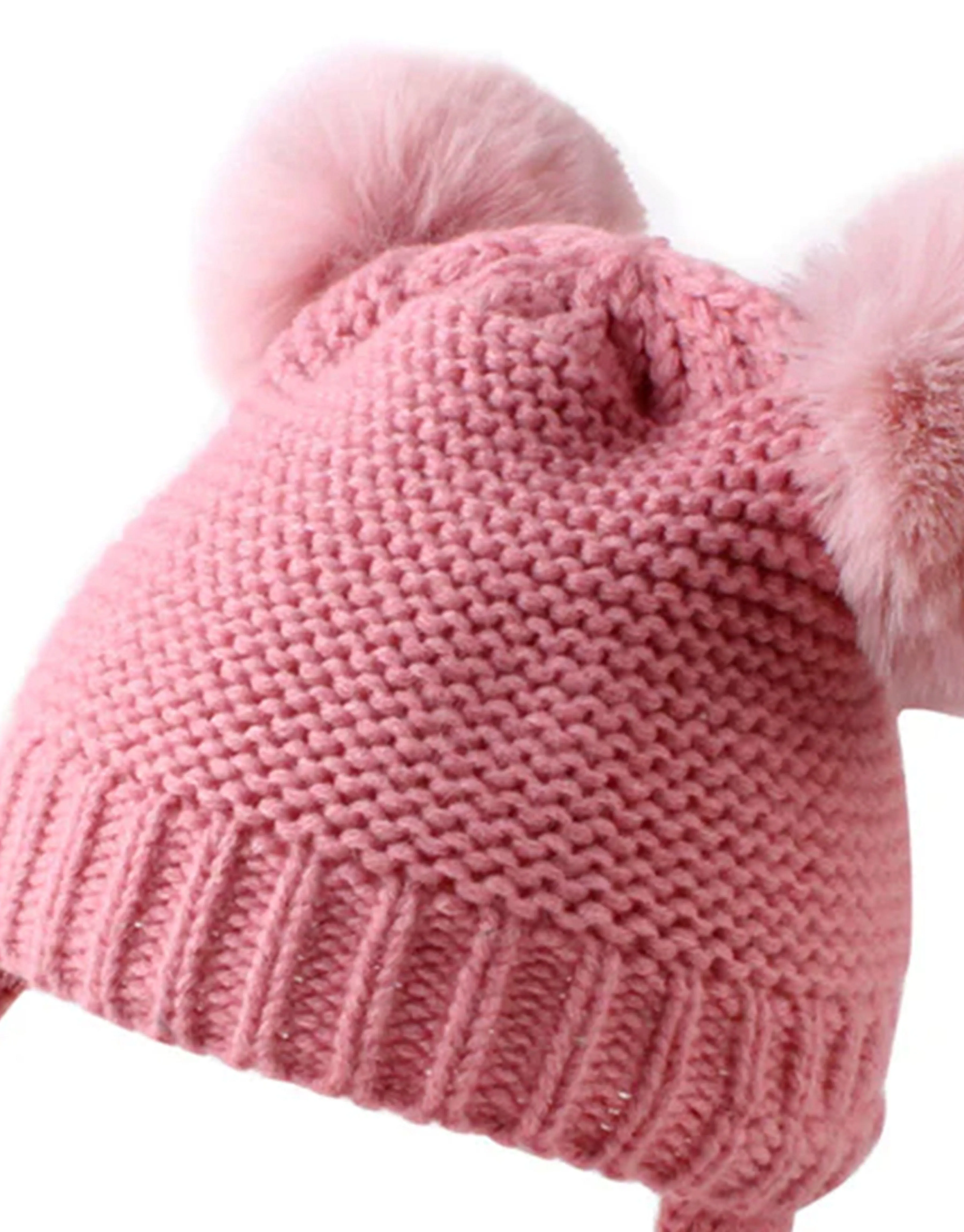 Double Pom Pom Tie Up Beanie for Baby and Toddler - Pink