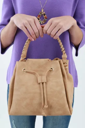 Drawstring Hobo Handbag -Tan