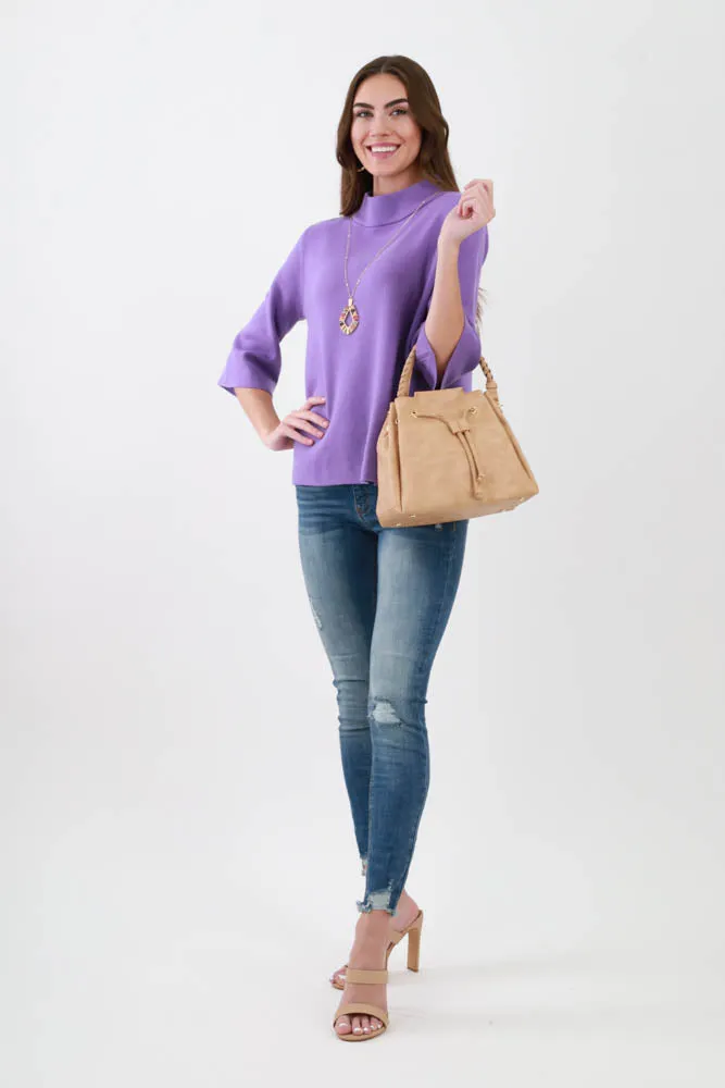 Drawstring Hobo Handbag -Tan