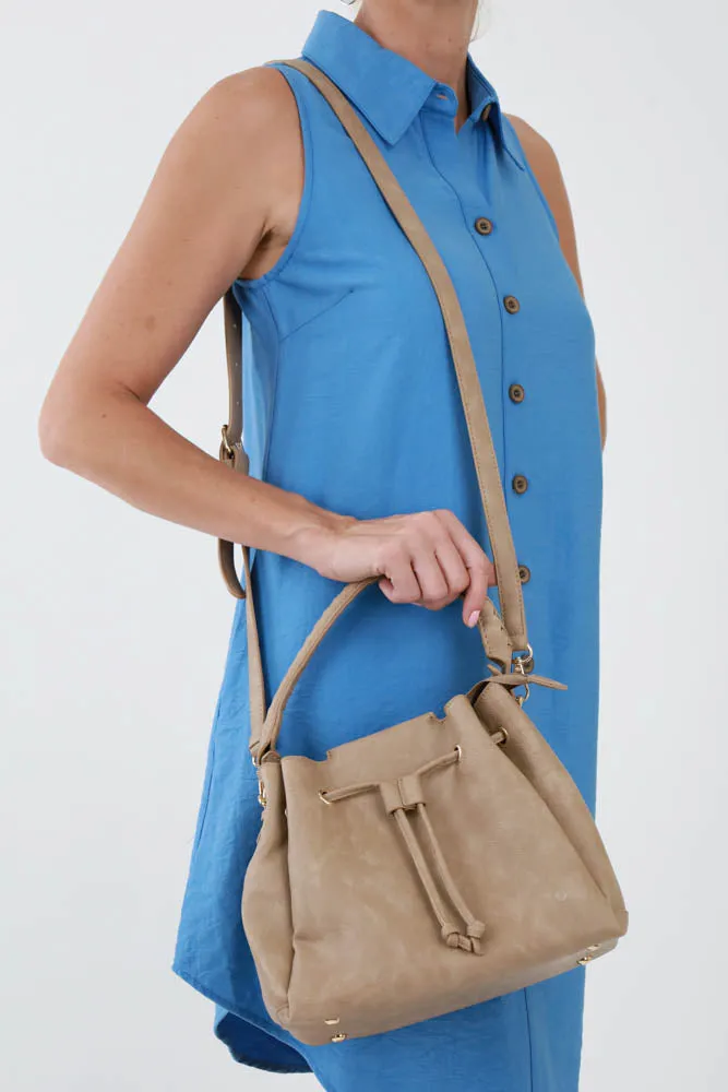 Drawstring Hobo Handbag -Tan