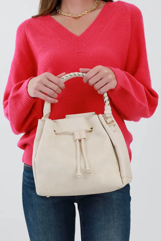 Drawstring Hobo Handbag -Tan
