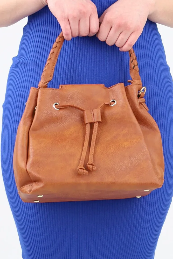 Drawstring Hobo Handbag -Tan
