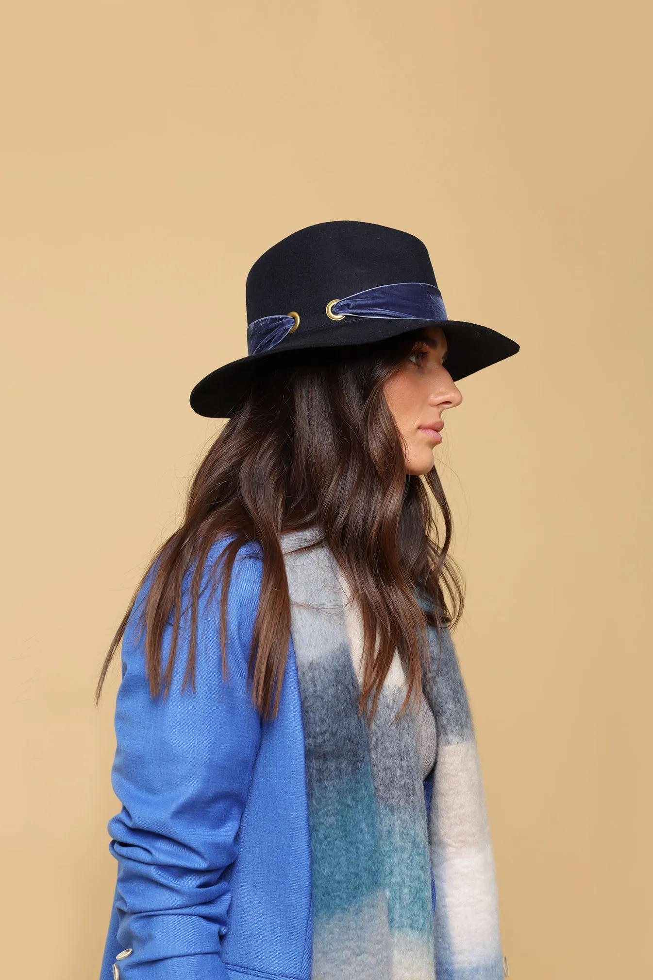 Emery Wool Fedora in Navy