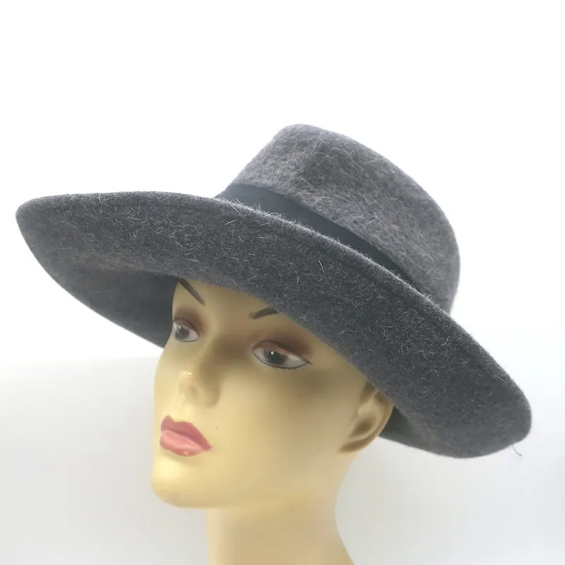 Eric Javits Zora Fedora Hat Gray Wool Felt with Black Ribbon One Size