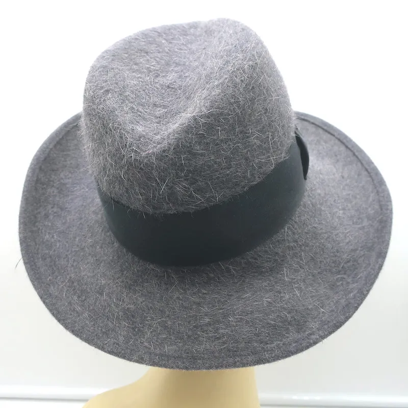 Eric Javits Zora Fedora Hat Gray Wool Felt with Black Ribbon One Size