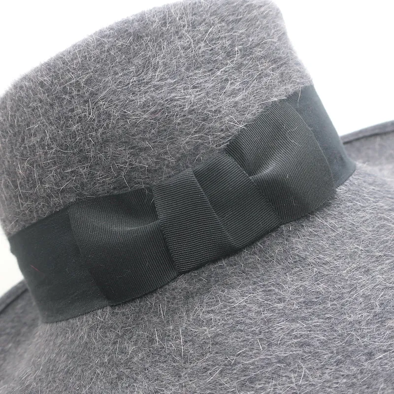 Eric Javits Zora Fedora Hat Gray Wool Felt with Black Ribbon One Size
