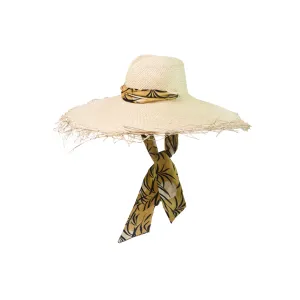 Extra Frayed Long Brim Panama Hat with Adjustable Print Band