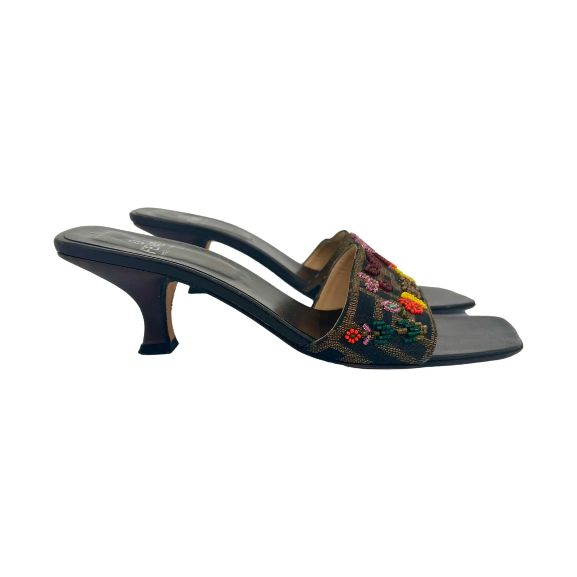 Fendi Beaded Logo Kitten Heels