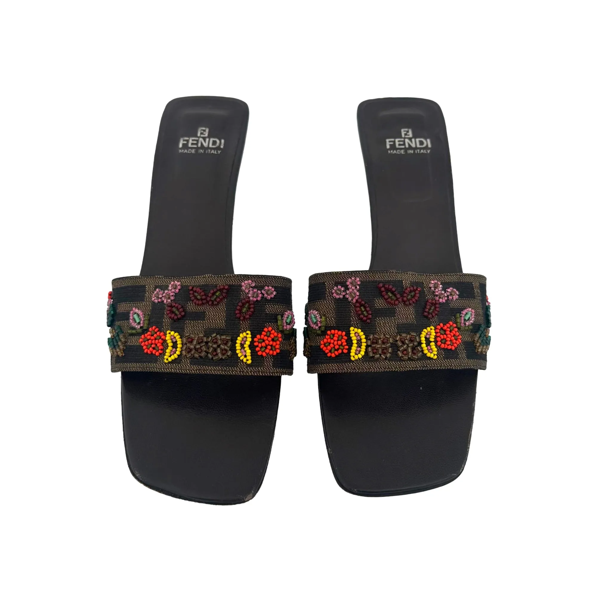 Fendi Beaded Logo Kitten Heels