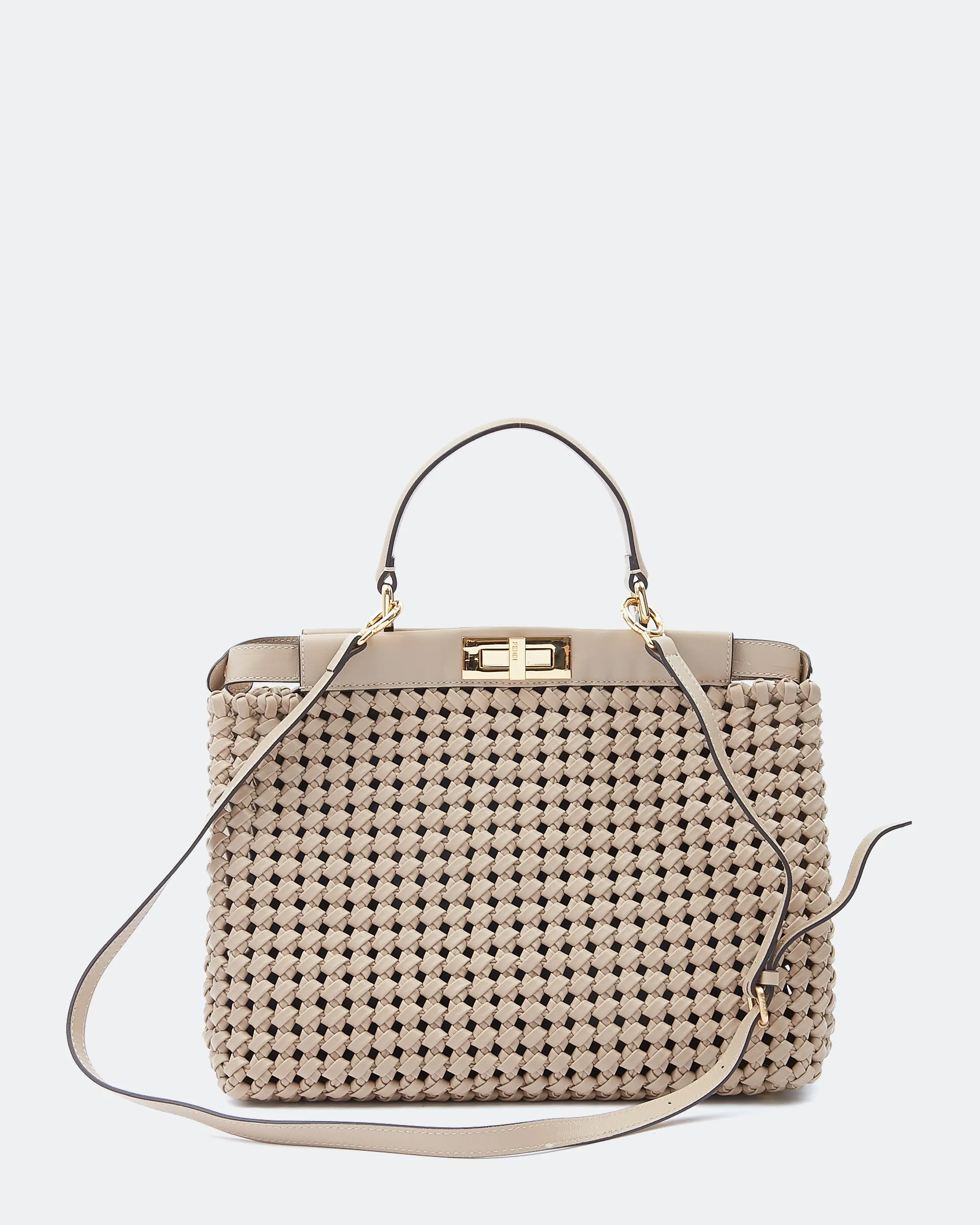 Fendi Beige Braided Leather Medium Peekaboo Bag