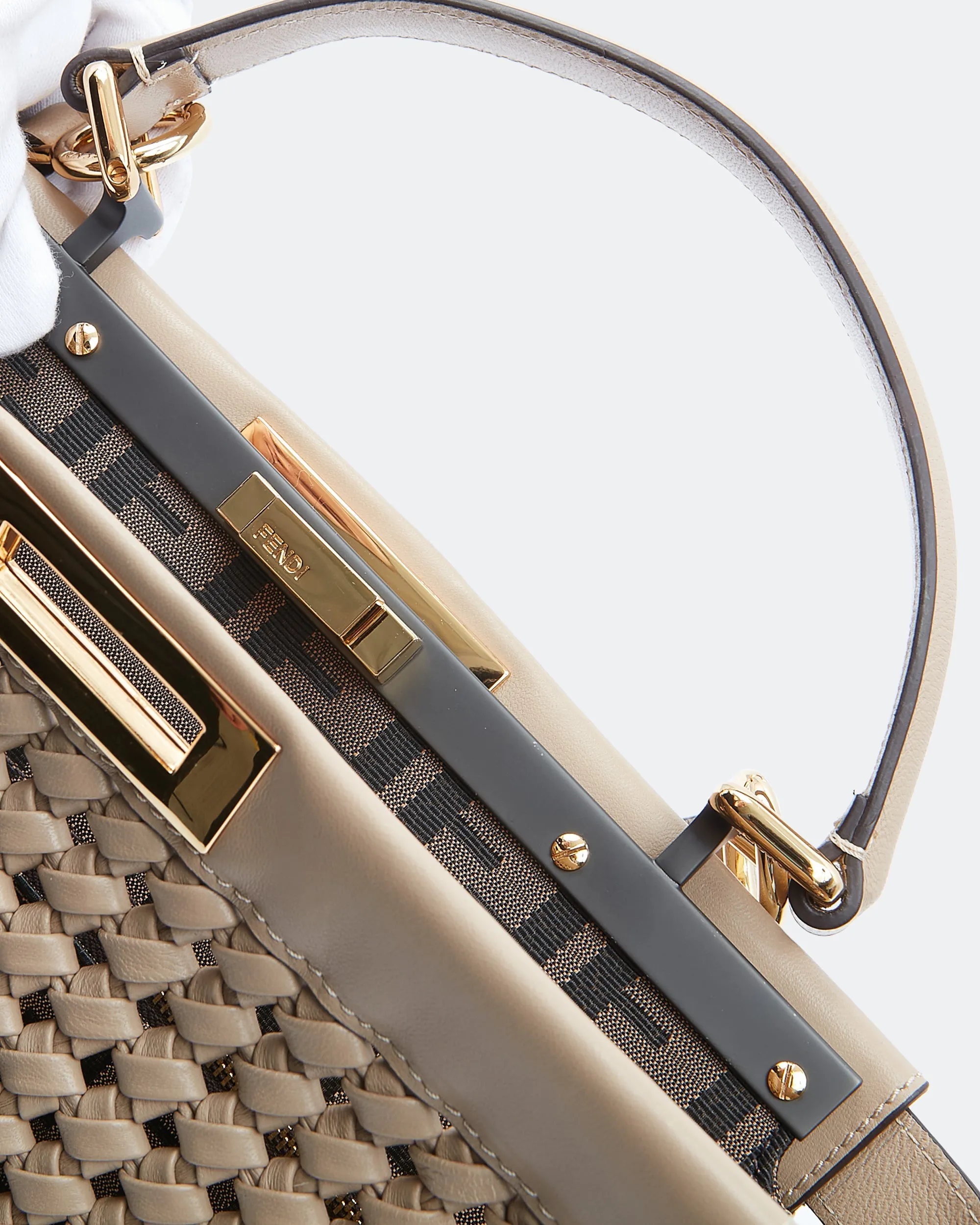 Fendi Beige Braided Leather Medium Peekaboo Bag