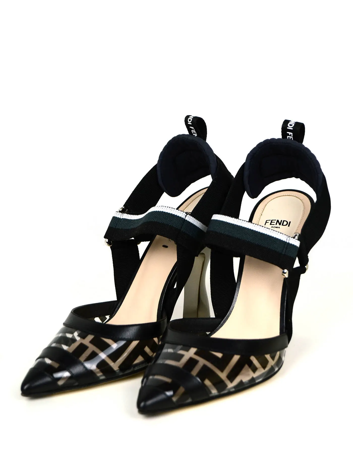 Fendi Black PVC Monogram Colibri Slingback Heels sz 38