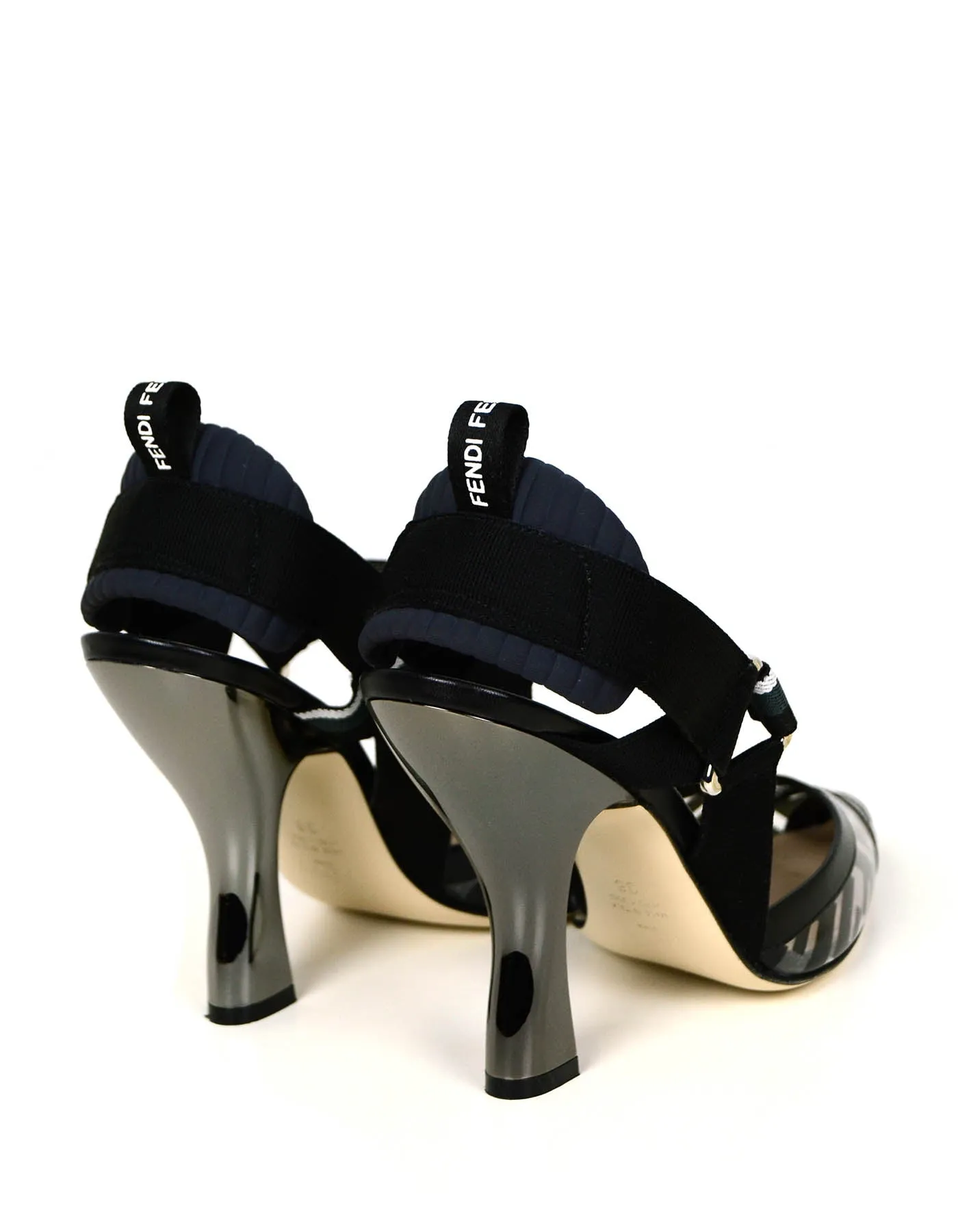 Fendi Black PVC Monogram Colibri Slingback Heels sz 38
