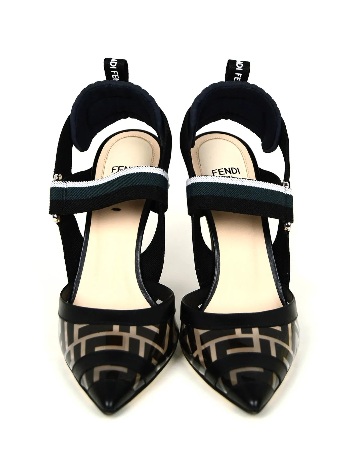 Fendi Black PVC Monogram Colibri Slingback Heels sz 38