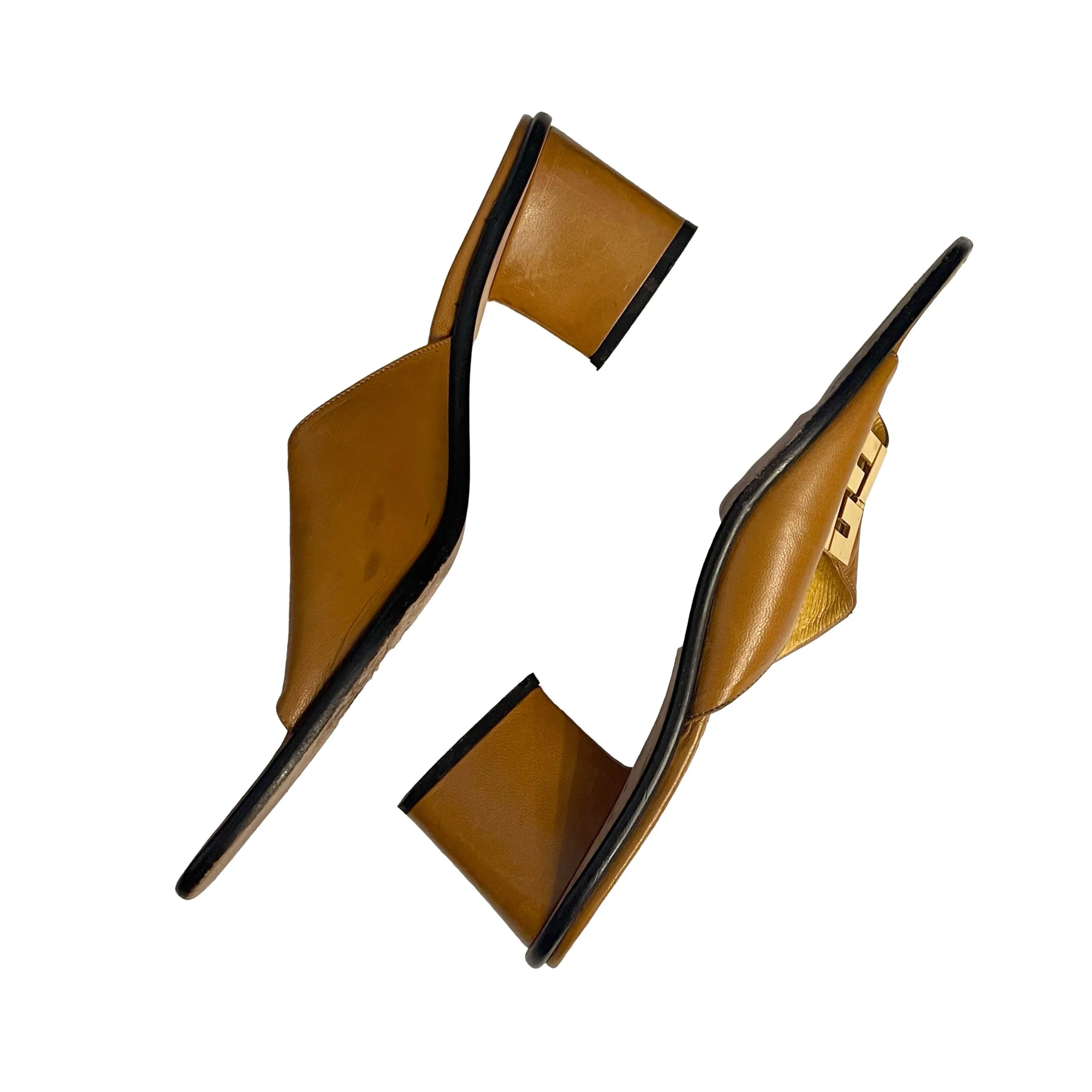Fendi Tan Logo Kitten Heels