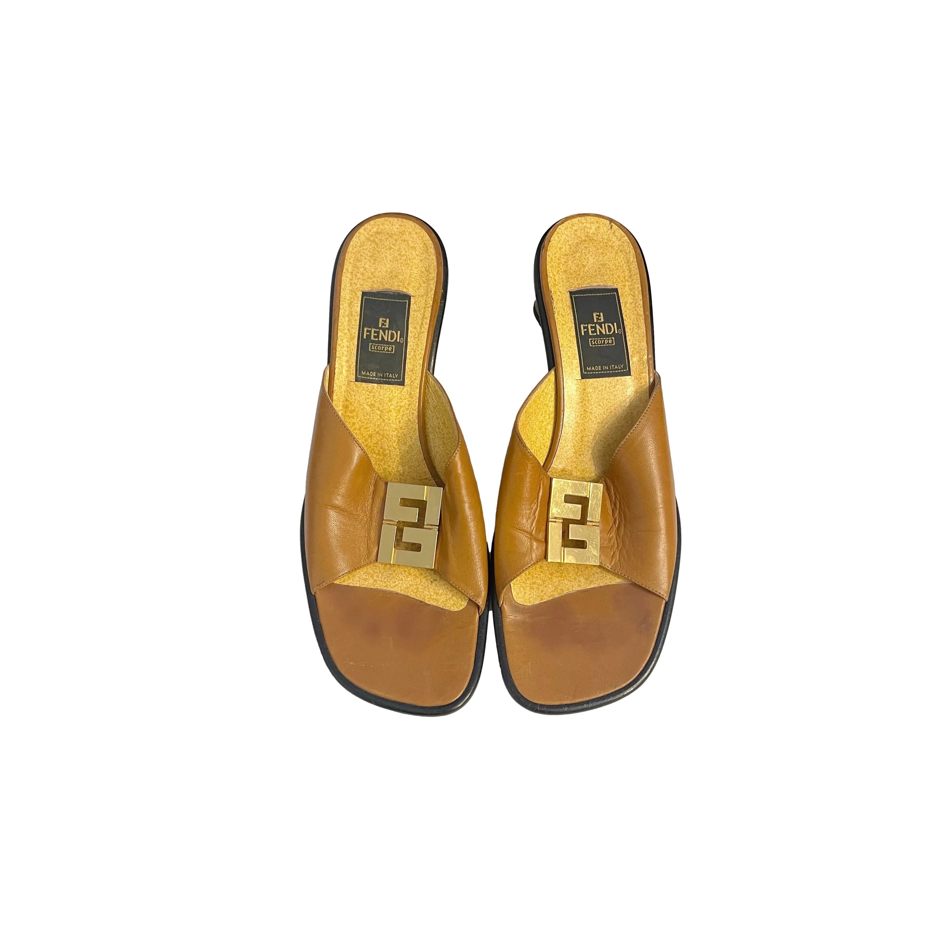 Fendi Tan Logo Kitten Heels