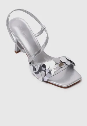 Flavia Sequin-Embellished Heels (Silver)