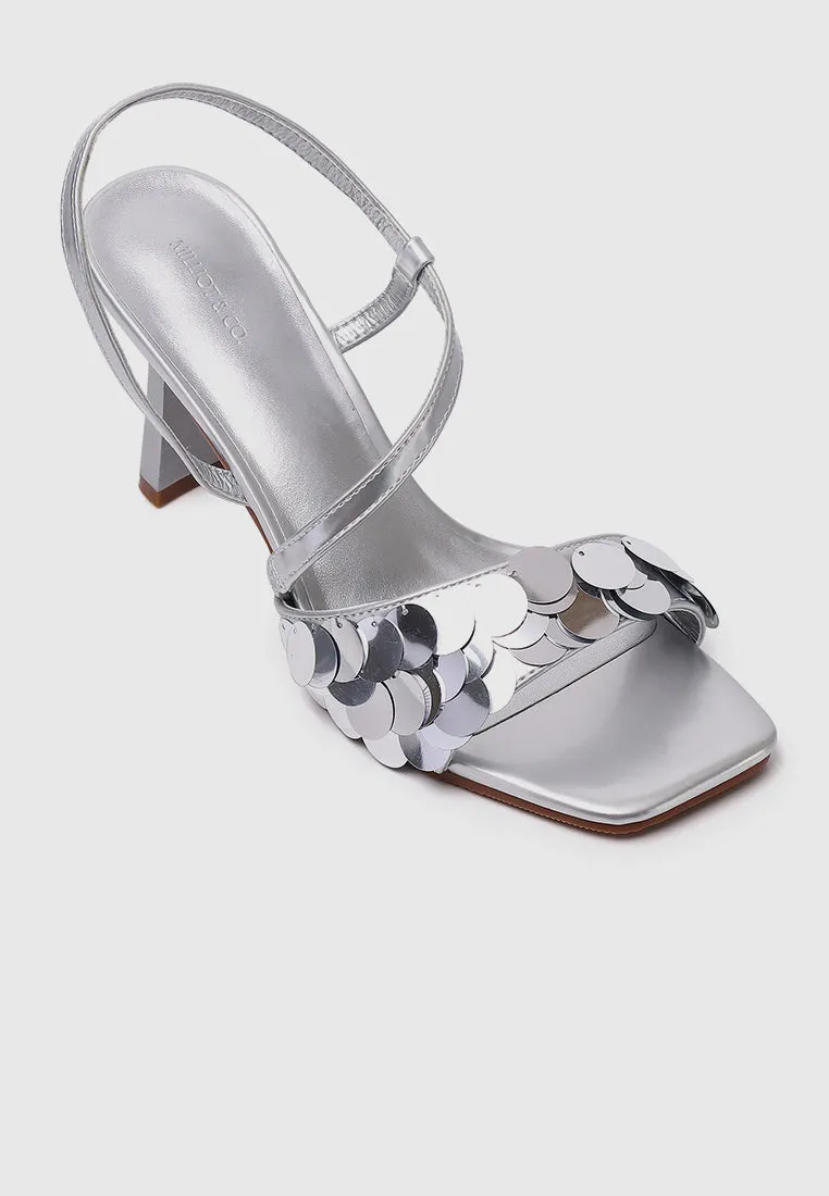 Flavia Sequin-Embellished Heels (Silver)