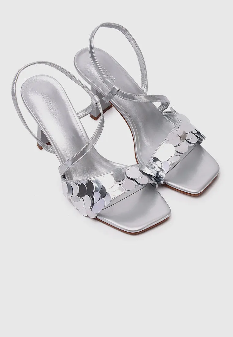 Flavia Sequin-Embellished Heels (Silver)