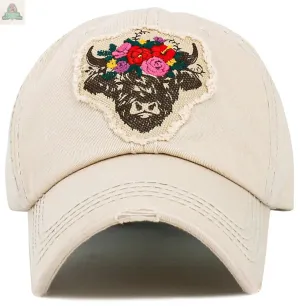 Fluffy Floral Cow Vintage Ballcap: STN