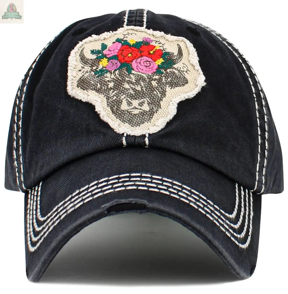 Fluffy Floral Cow Vintage Ballcap: STN