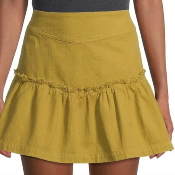 Free People Laceup Denim Mini Skirt kaki green 8