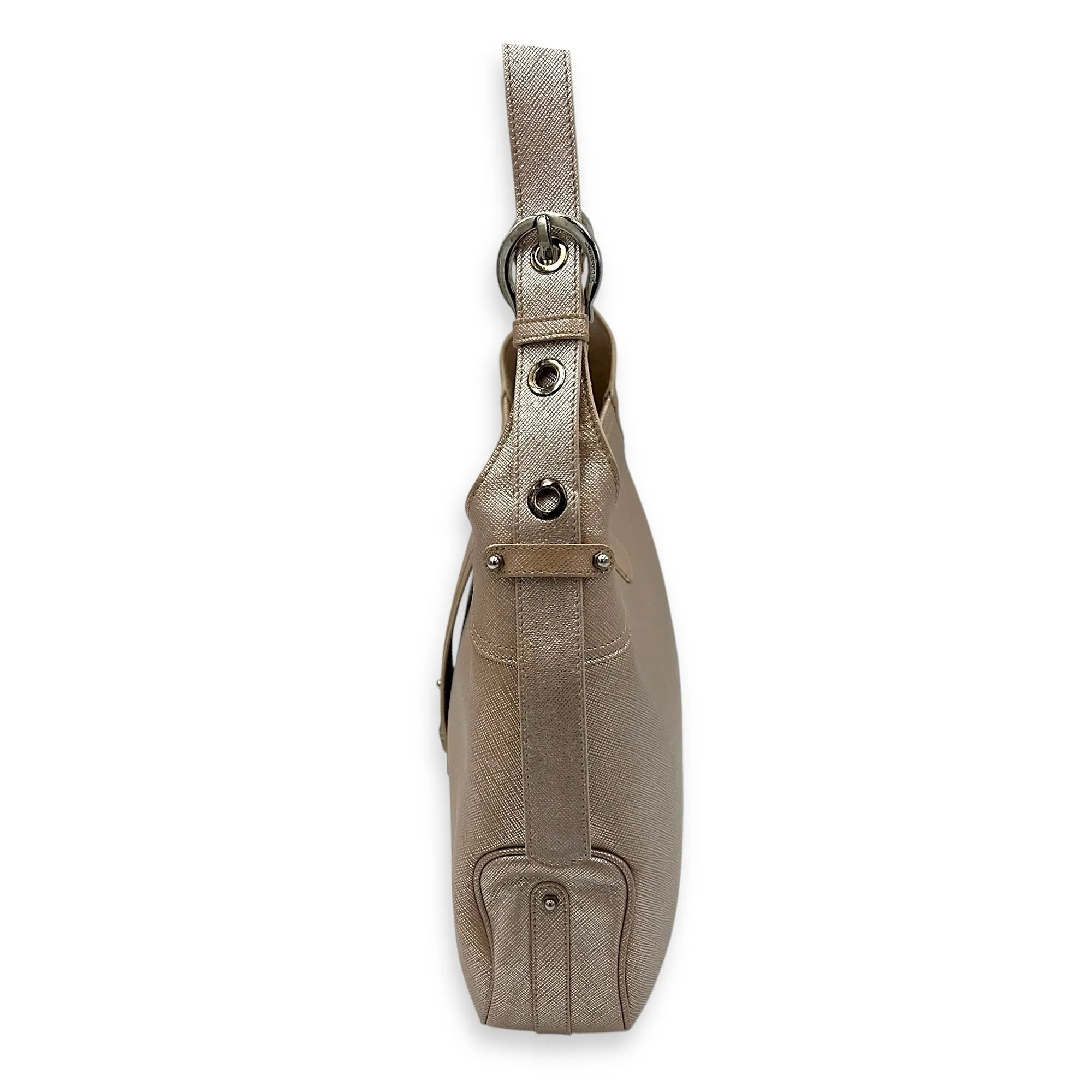 Gancini Hobo Shoulder bag in Saffiano leather, Silver Hardware