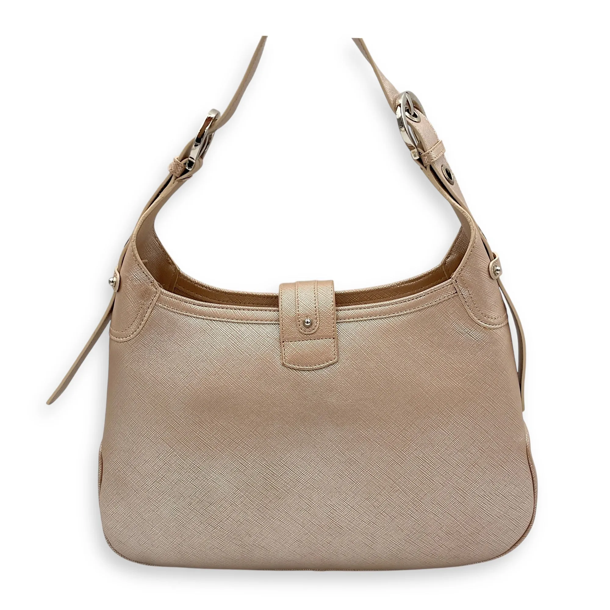 Gancini Hobo Shoulder bag in Saffiano leather, Silver Hardware