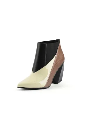 Geometry Block Heel Leather Bootie Beige