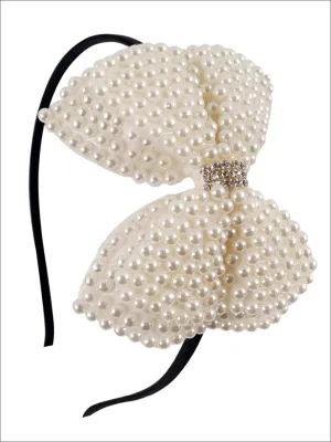 Girls Pearl Bow Embellished Headband