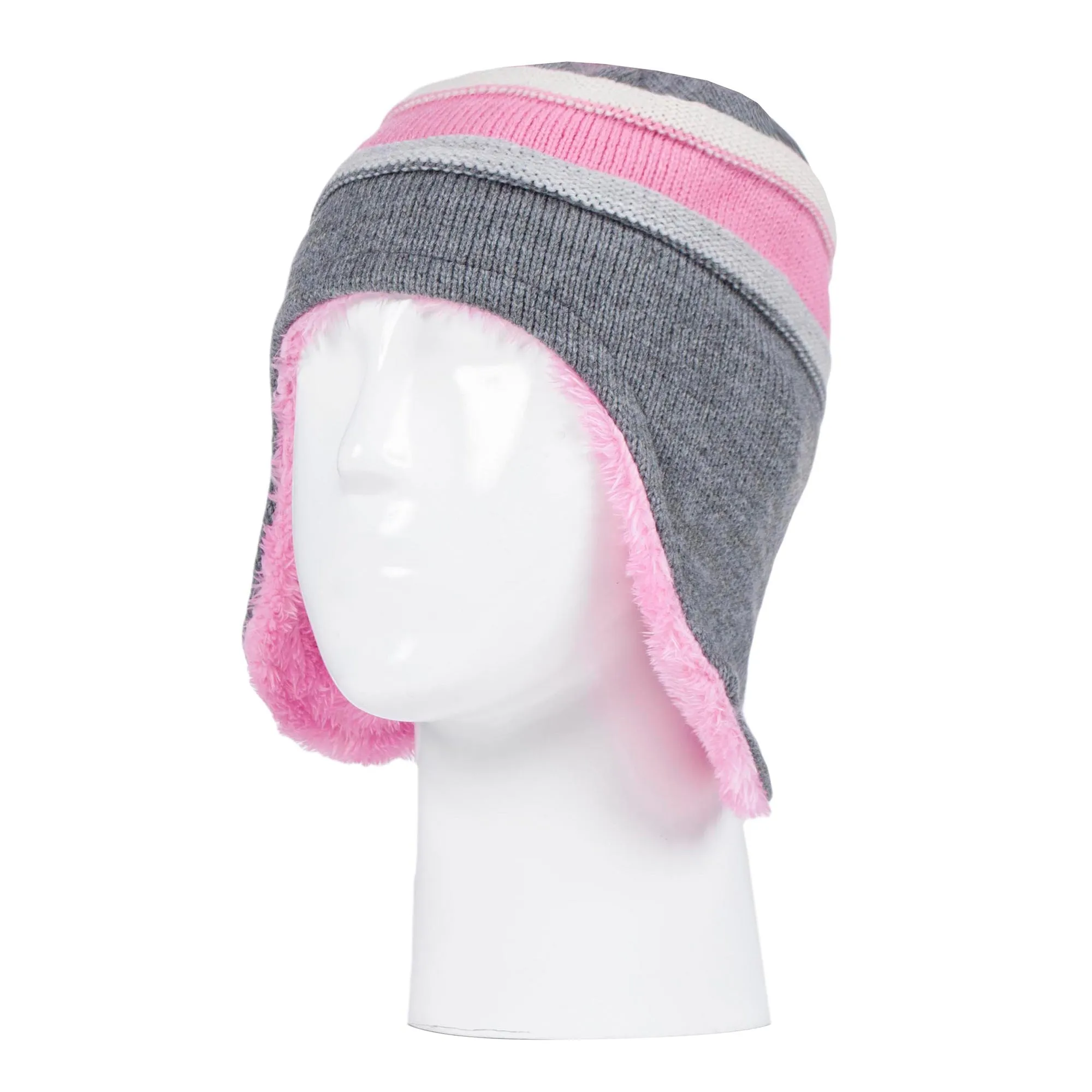 Girls Winter Thermal Beanie Hat with Ear Flaps & Mittens Gloves Set