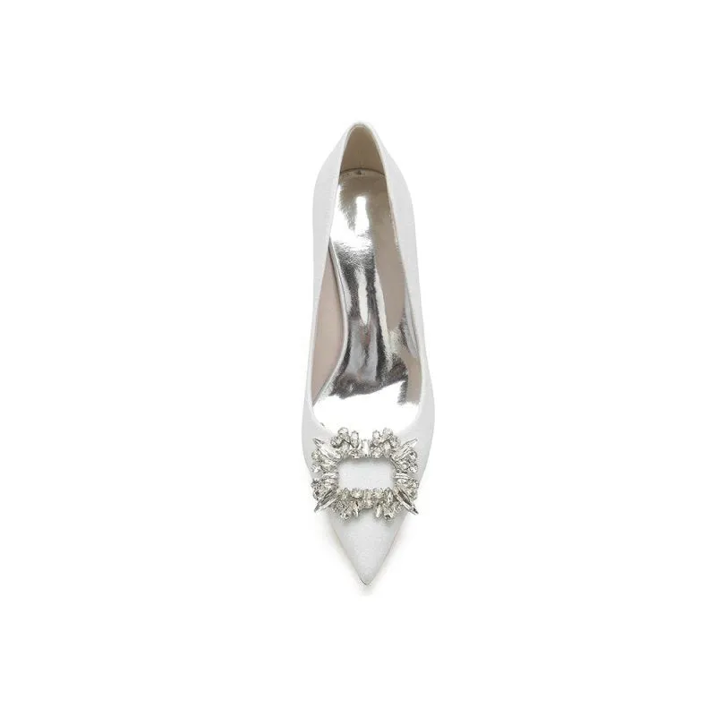 Glitter Pointed Toe Stiletto Heels With Rhinestone