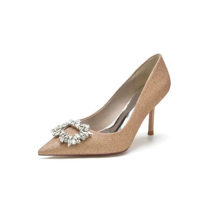 Glitter Pointed Toe Stiletto Heels With Rhinestone