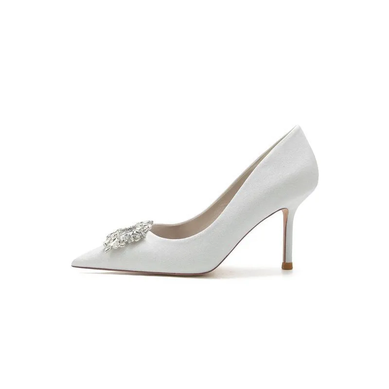 Glitter Pointed Toe Stiletto Heels With Rhinestone