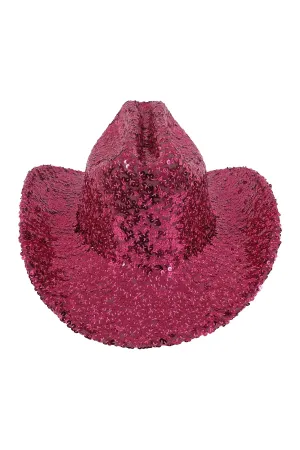 Glitter Solid Color Fedora Cowboy Hat Fuchsia  - Pack of 6