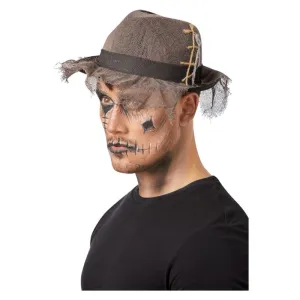 Gothic Distressed Linen Style Trilby Hat Grey Adult