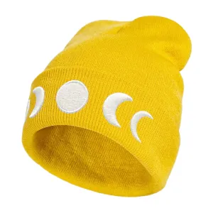 Gothic Goth Crescent Moon Embroidery Beanie Yellow Knit Hat for Men Women Casual Skull Knit Cap