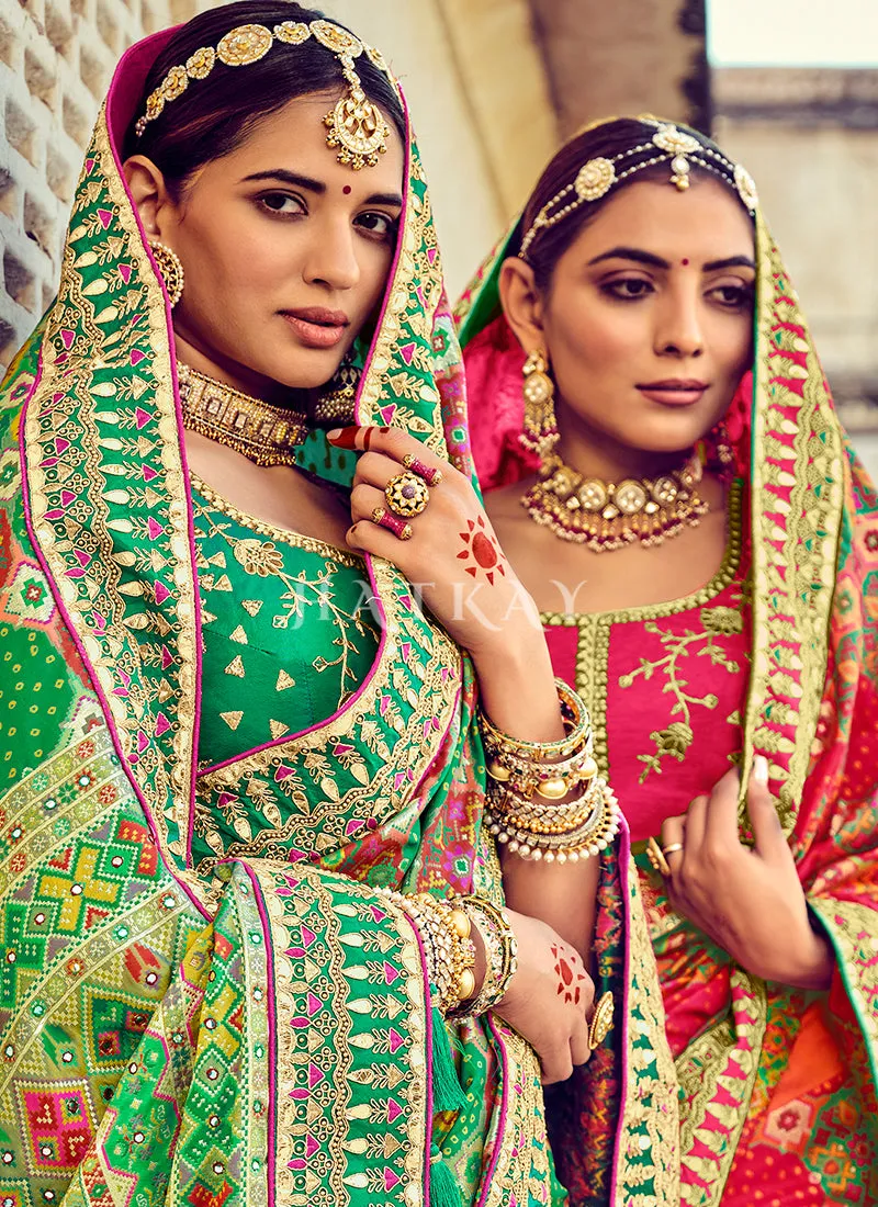 Green Embroidered Patola Silk Wedding Saree