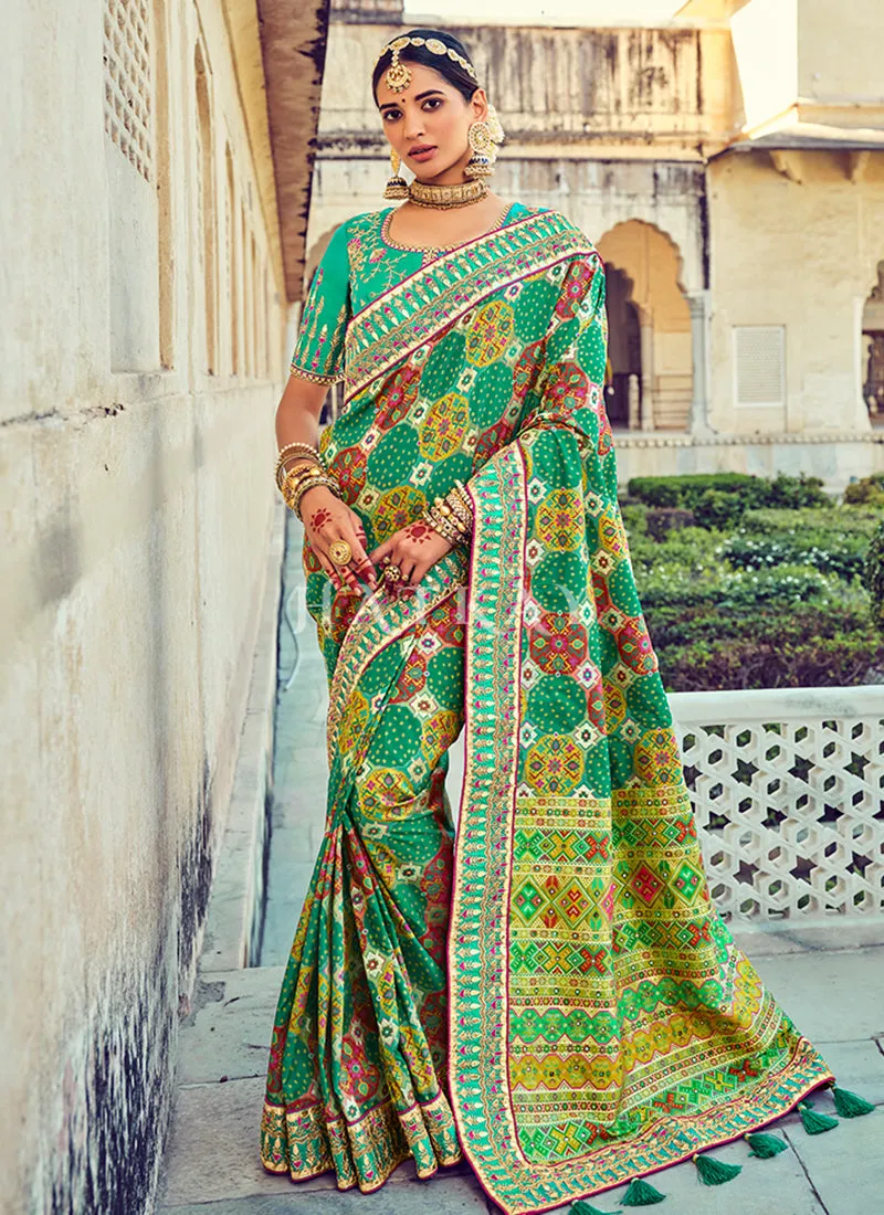 Green Embroidered Patola Silk Wedding Saree