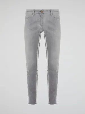 Grey Fringe Detailed Denim Jeans
