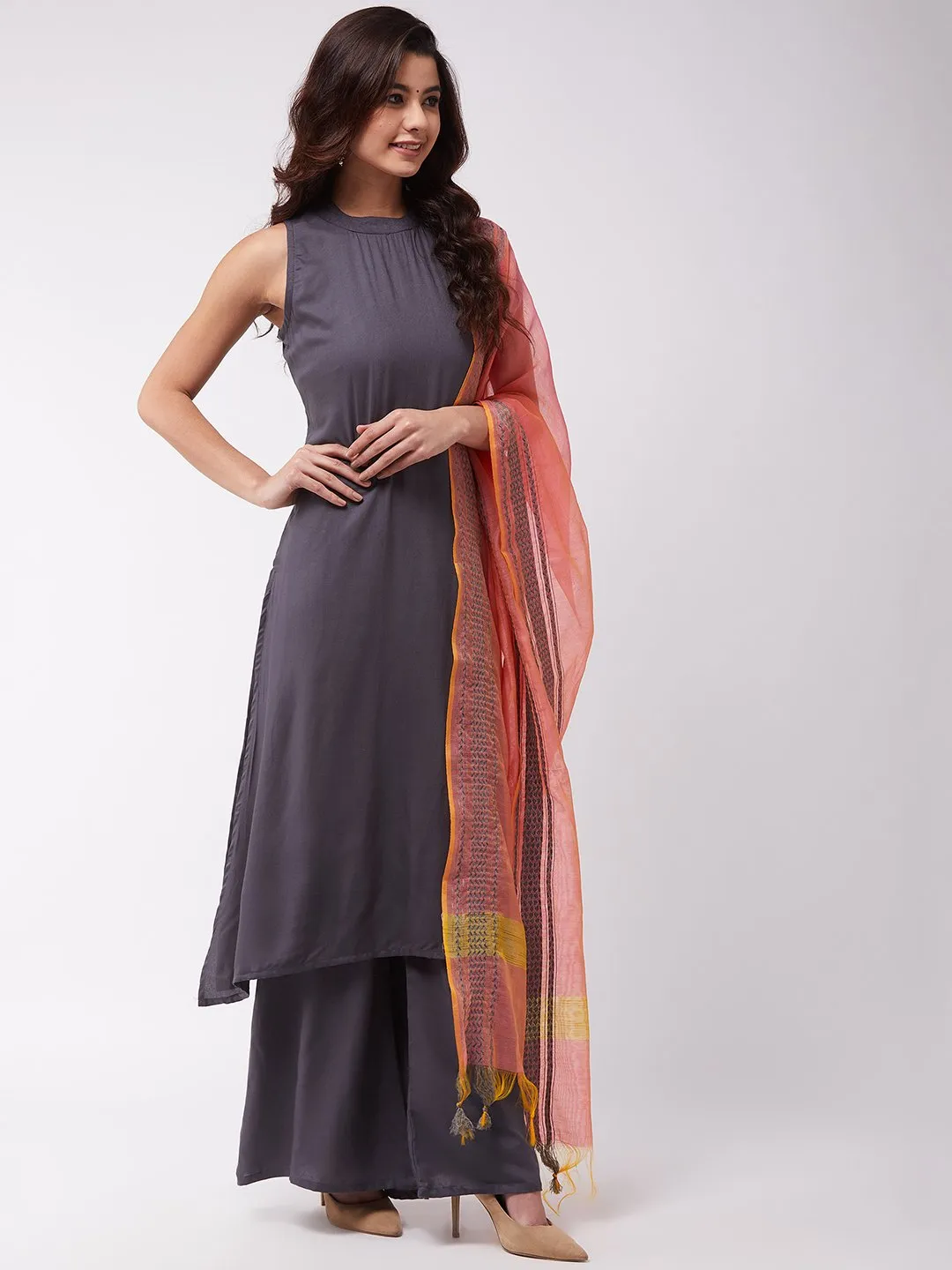 Grey Halter Kurta Palazzo Set