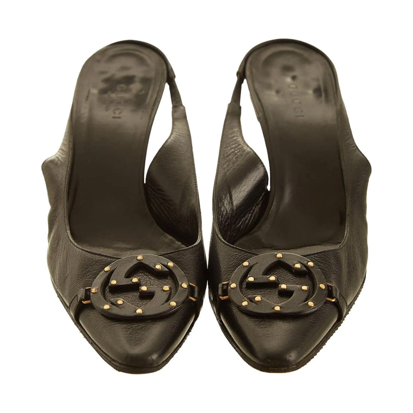 Gucci Black Studded Logo Slingback Heels