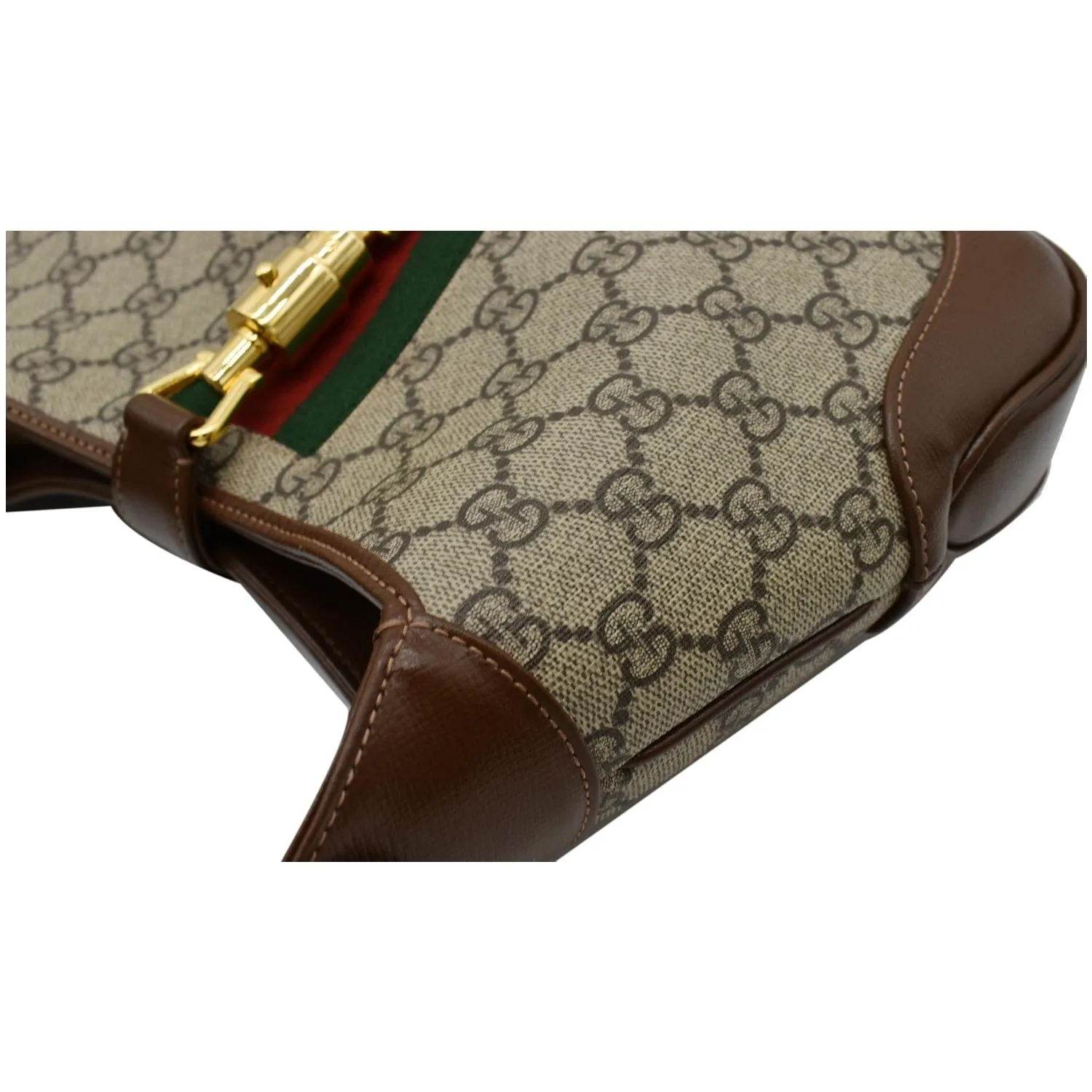 GUCCI Jackie 1961 Small GG Supreme Canvas Leather Hobo Bag Beige 636706