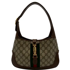 GUCCI Jackie 1961 Small GG Supreme Canvas Leather Hobo Bag Beige 636706