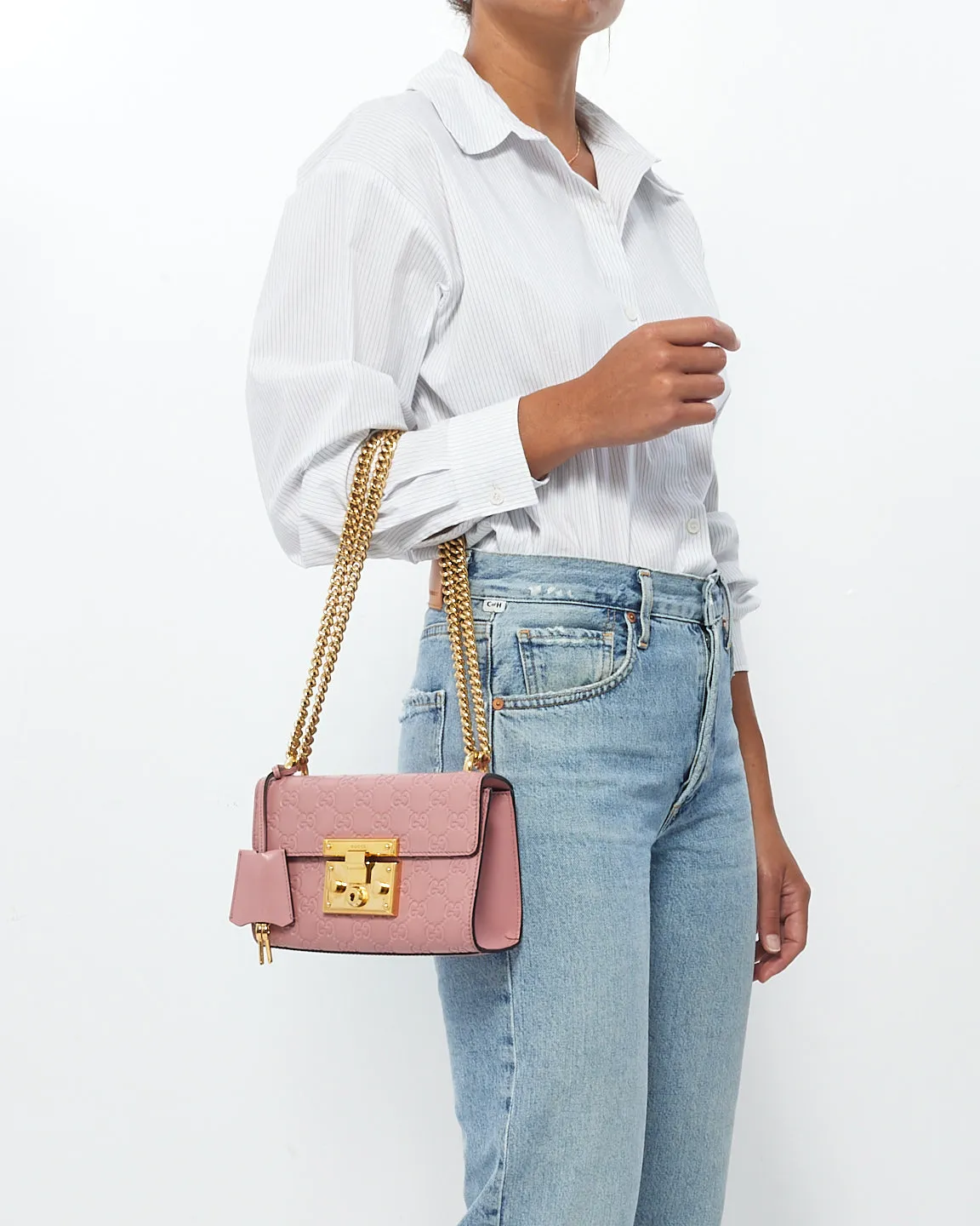 Gucci Pink Guccissima Leather Small Padlock Shoulder Bag
