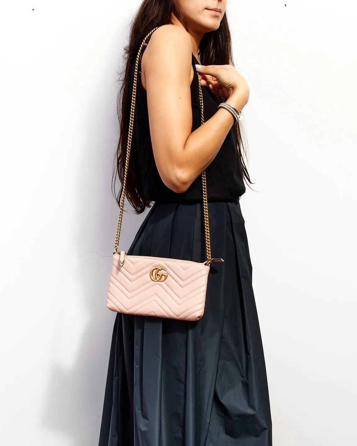 Gucci Pink Matlassé Leather Marmont Crossbody Pouch