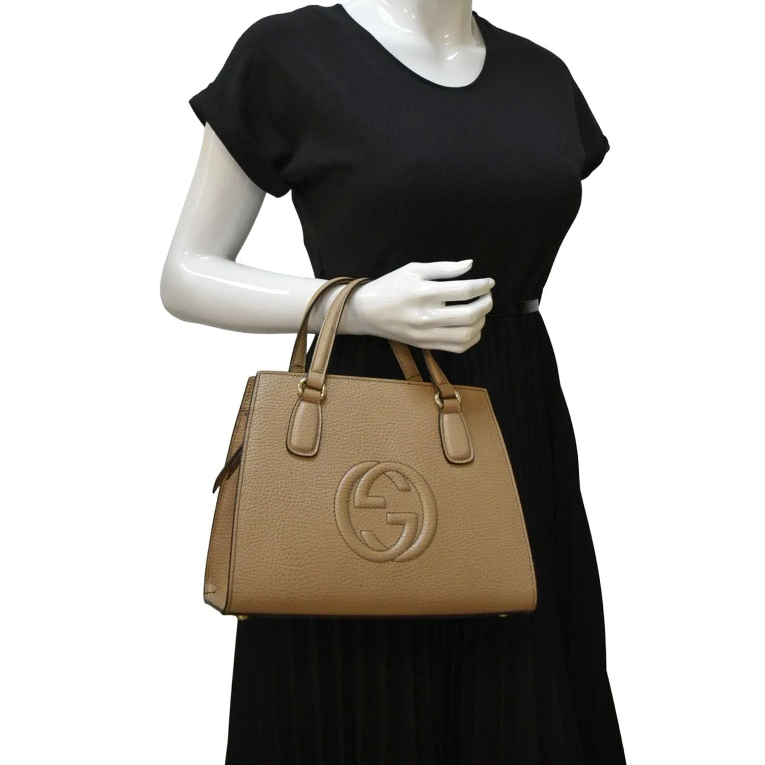 GUCCI Soho Leather Top Handle Hobo Bag Beige 607722