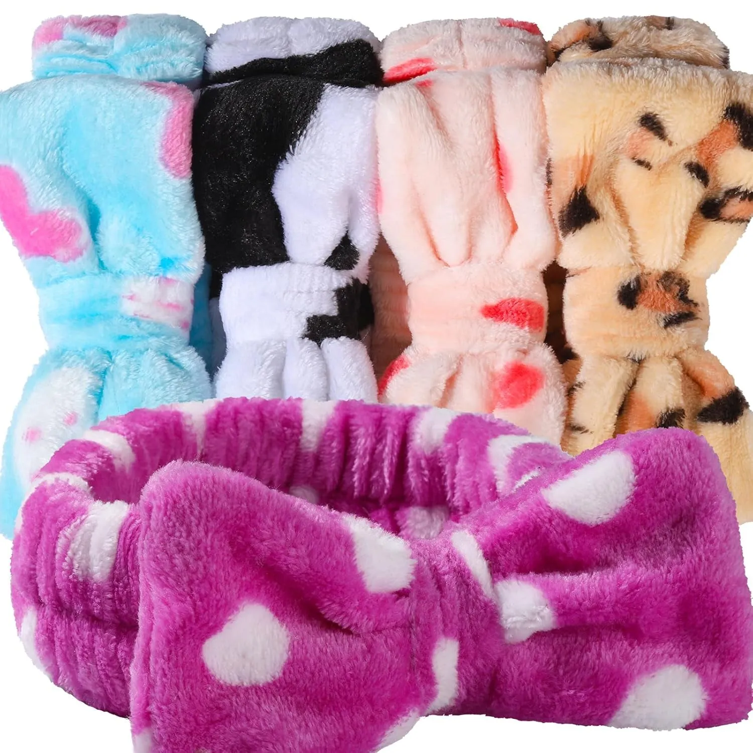 Hairband, 5Pcs Makeup Headband with Removable Bow, Spa Headband for Washing Face, Makeup, Shower, Microfiber Headband for Girls Women Gift